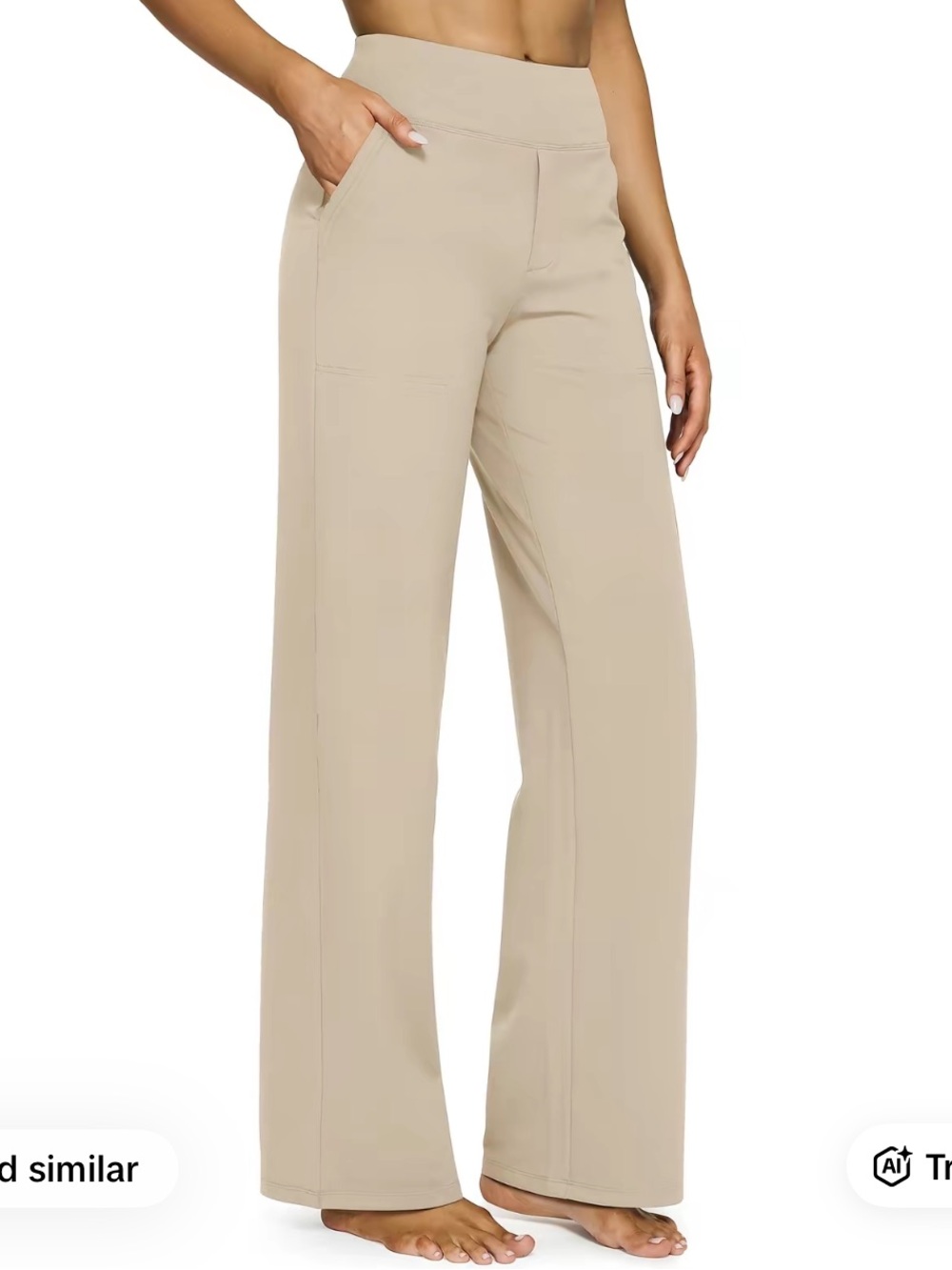 33” inseam High-Rise Wide-Leg Pants in Light Beige